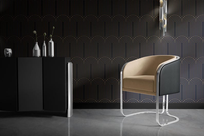 Black Gold Art Deco Wallpaper | Geometric Arch Wall Mural image 2