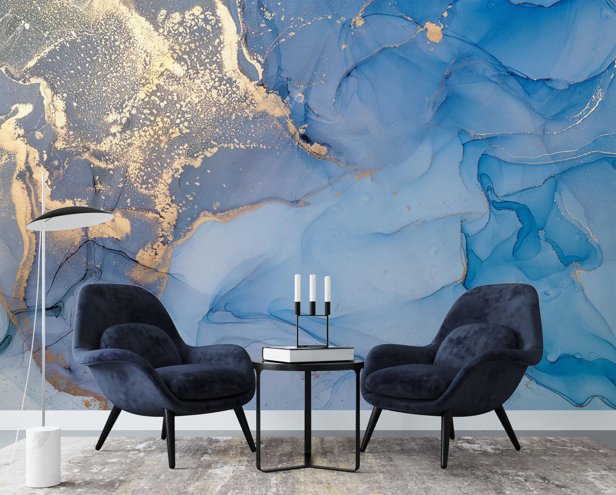 Blue Marble Wallpaper | Gold Veins, Modern Interiors (peel and Stick or ...