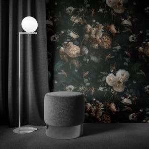Dark Floral Wallpaper, Black Botanical Moody Mural, Peel and Stick, Traditional Removable, Hummingbird Cream Elegant Nature Decor