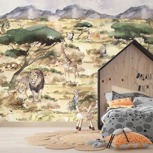 Safari Wallpaper, Animals Wallpaper, Jungle Wallpaper, Tropical Forest Wallpaper, Kids Removable Wall Mural, Peel and Stick Wallpaper