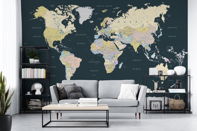 Customized Large World Map Wall Decal World Map Wallpaper Etsy