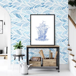 Blue Waves Wallpaper: Abstract Ocean Peel & Stick Wall Mural