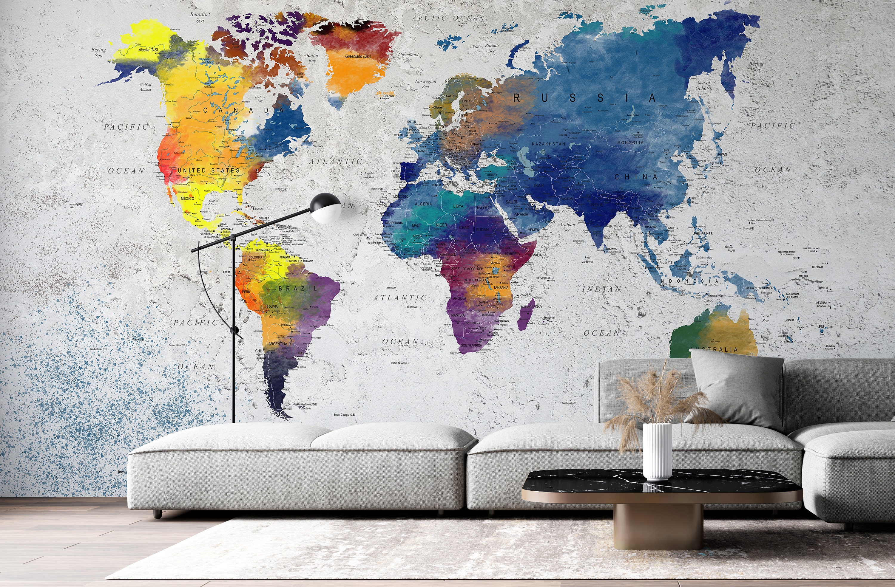 Customized Large World Map Wall Decal World Map Wallpaper Etsy