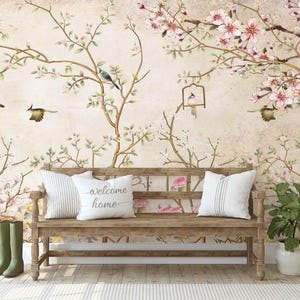 Chinoiserie Floral Bird Wallpaper Mural – Peel and Stick or Traditional