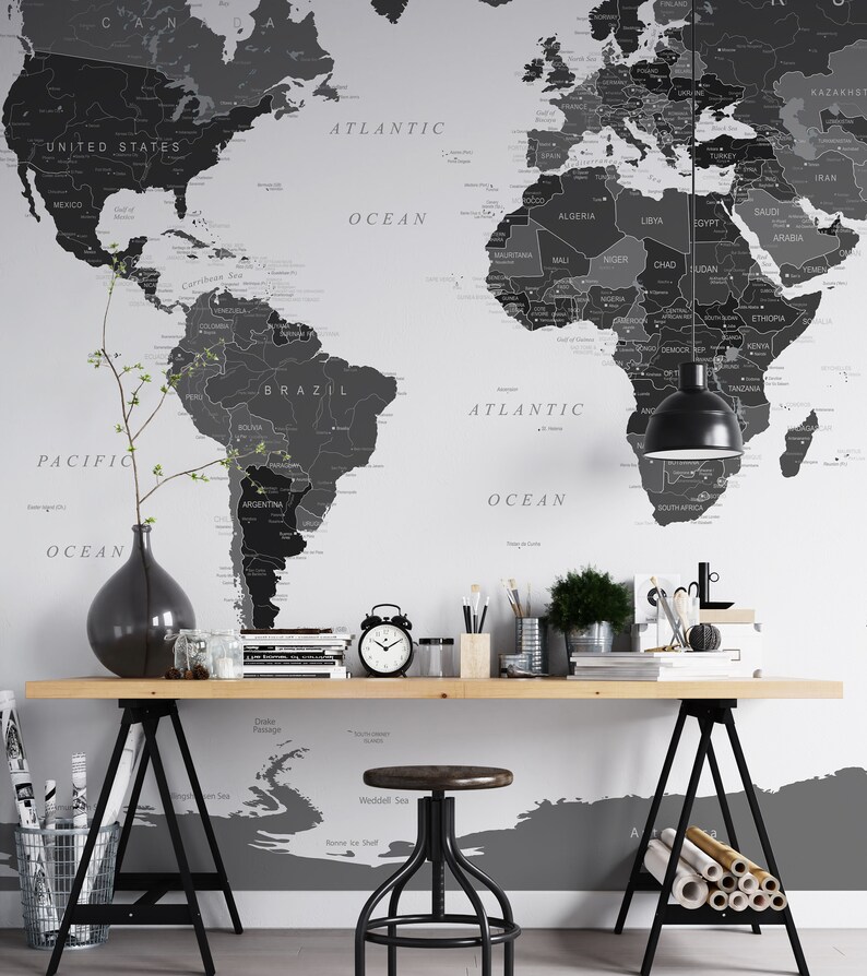 Customized Large World Map Wall Decal World Map Wallpaper Etsy
