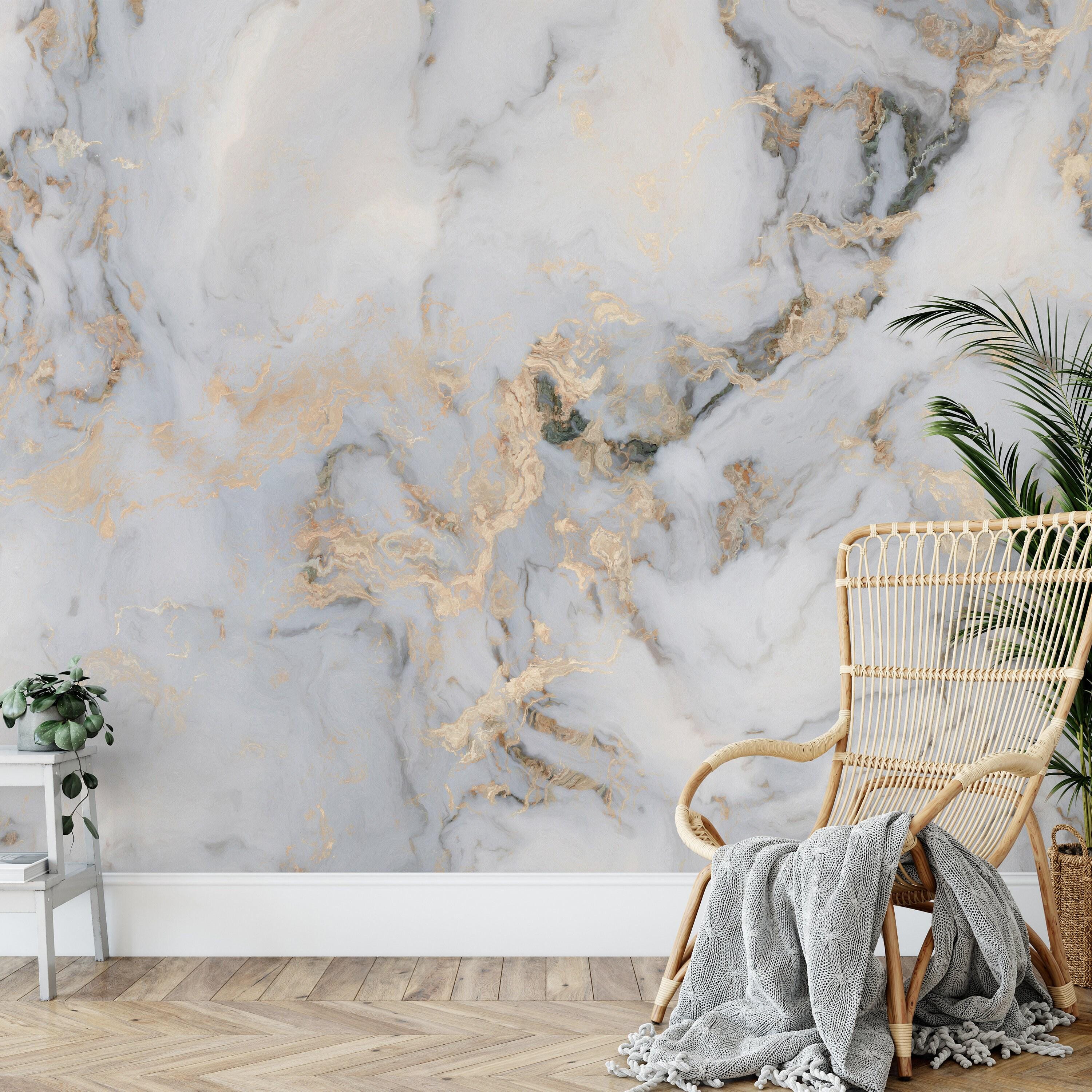 White and Gold Marble Wallpaper Mural | Peel and Stick - Etsy