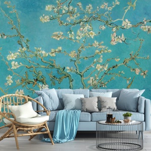 Almond Blossom Floral Wallpaper, Chinoiserie Wallpaper, Flowers Wallpaper, Removable Wall Mural, Peel And Stick Selfadhesive Wallpaper