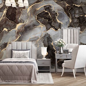 Modern Luxury Art Wallpaper, Gray Gold Bronze Marble Wallpaper, Fluid Art Painting Marble Wallpaper, Abstract Marble Wallpaper, Peel Stick image 8