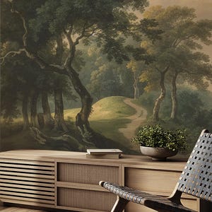 Vintage Wandbild Wald Tapete - Schälen und Aufkleben oder Traditionell - Malerische Waldwandkunst für Wohnzimmer oder Schlafzimmer Dekor