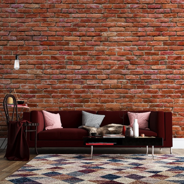 Red Brick Wallpaper, Modern Wallpaper, Minimalistic Wallpaper, Abstract Wallpaper, Geometric Pattern Wallpaper, Removable Wallpaper