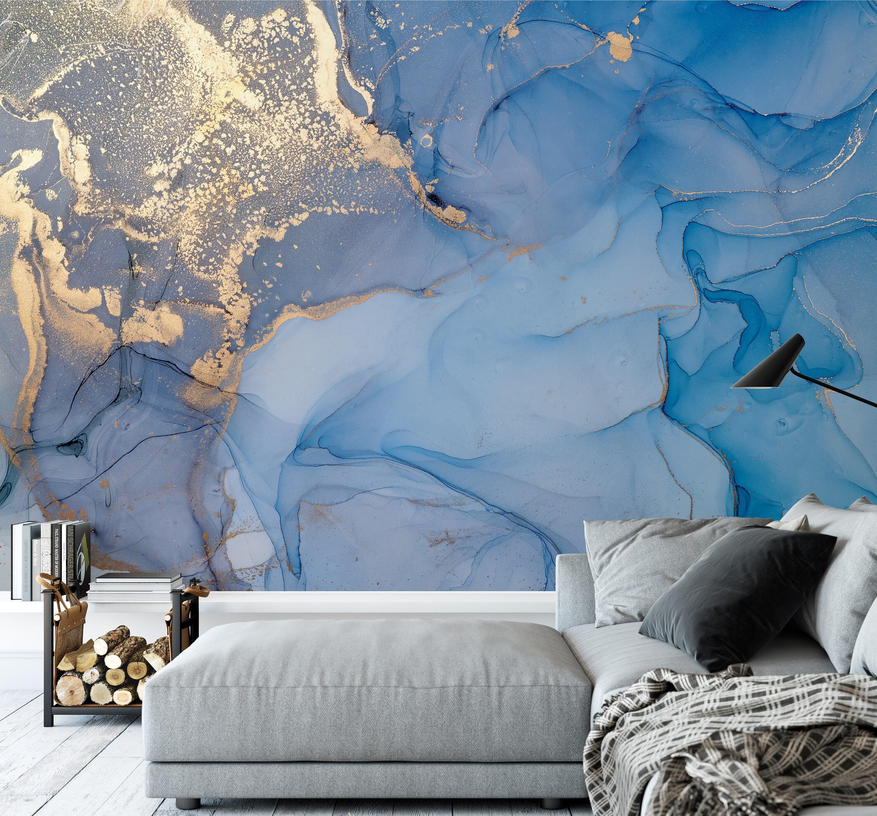 Blue Marble Wallpaper | Gold Veins, Modern Interiors (peel and Stick or ...