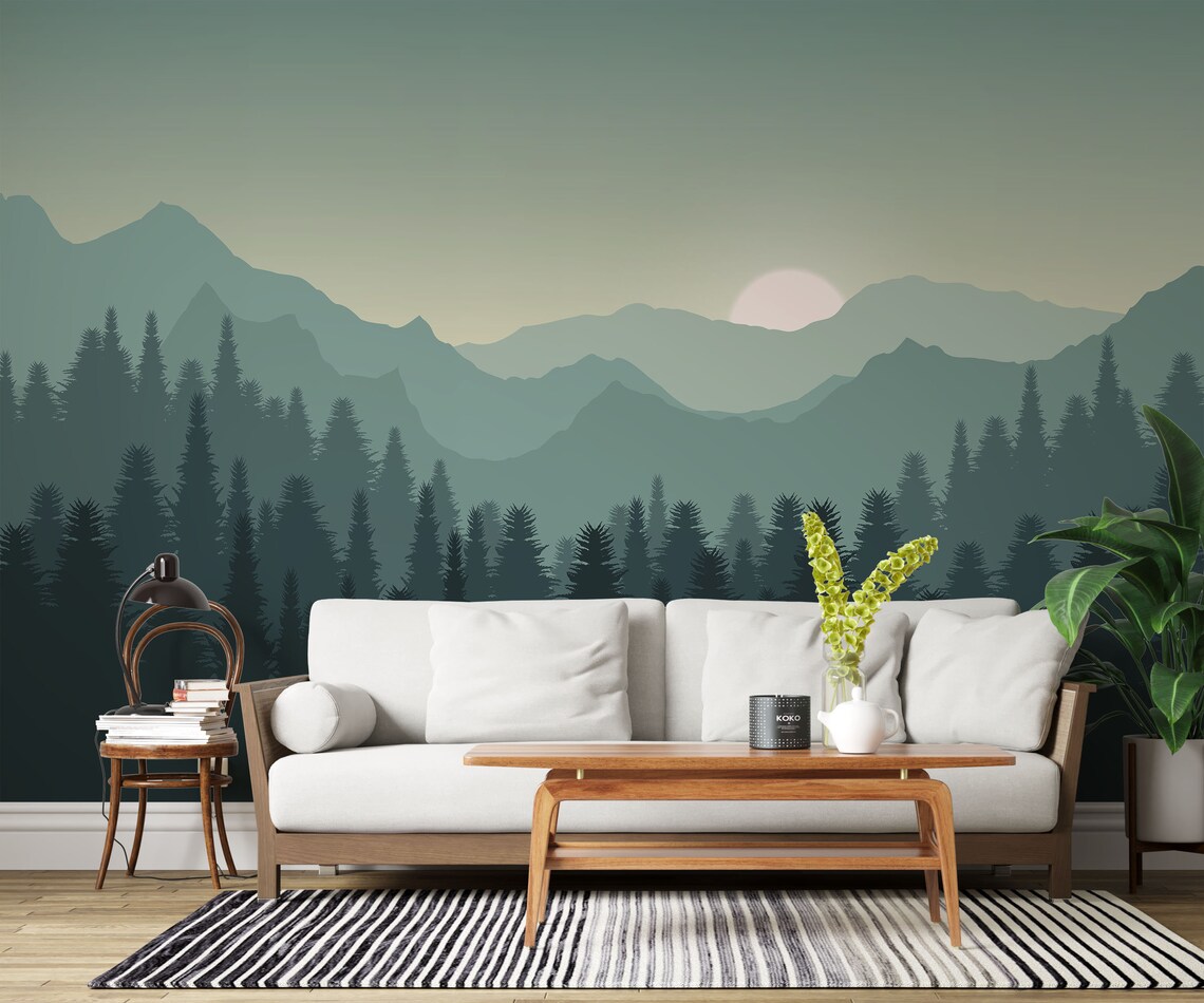 Mountain Mural Wallpaper Mountain Extra Large Wall Art Peel Etsy