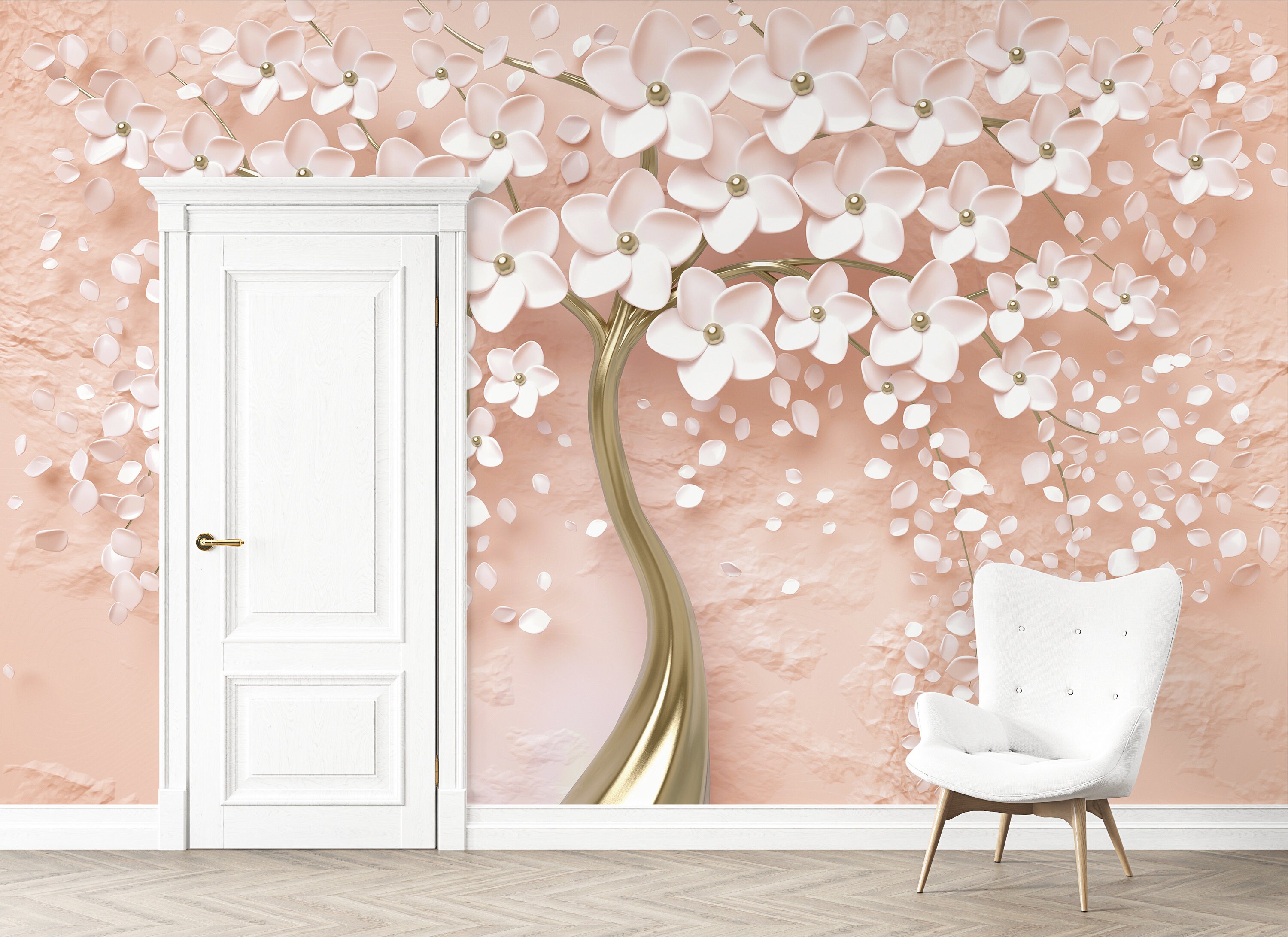 3D Look Tree Wallpaper Gold Tree Wallpaper 3D Floral Etsy UK