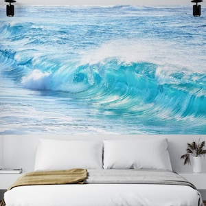 Papier peint paysage marin, papier peint vagues bleu clair, décalcomanie murale eau bleue, autocollant autoadhésif, décoration murale traditionnelle amovible