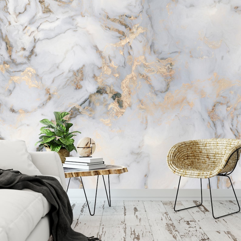 White Marble Gray Wallpaper, Marble Wall Mural, Marble Texture Look Wallpaper, Abstract Art Wallpaper, Peel and Stick Modern Wallpaper image 2