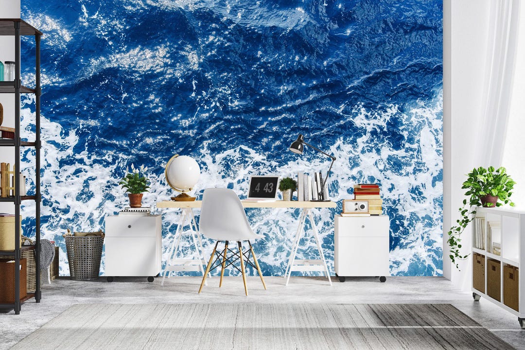 Blue Ocean Waves Wallpaper Mural | Coastal Seascape Peel and Stick - Etsy