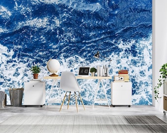 Blaue Meereswellen Tapete Wandbild | Küstenlandschaft Schälen und Aufkleben