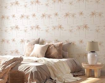 Beige palmboombehang | Boho Coastal Peel-and-Stick of traditioneel