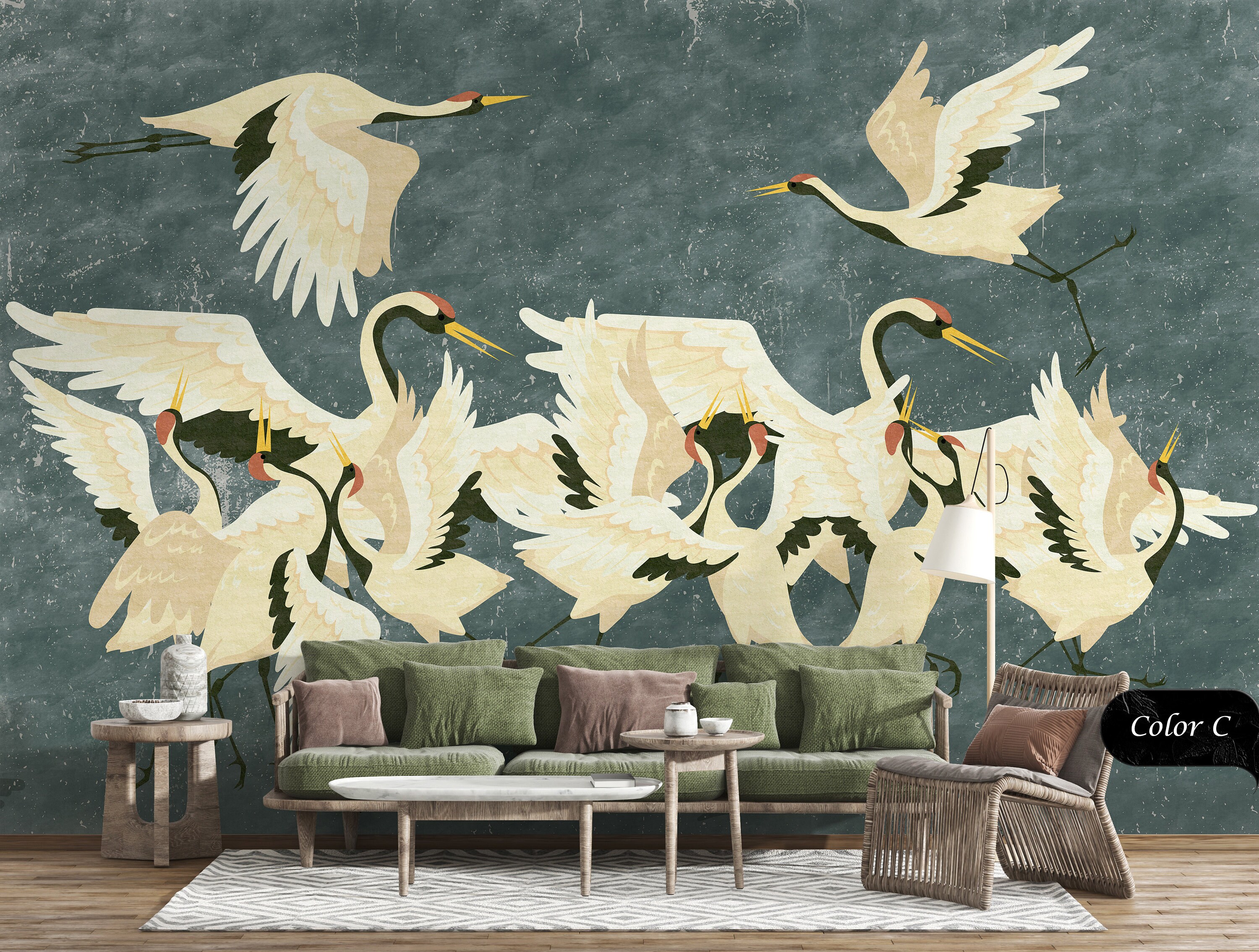 Japanese Crane Wallpaper Vintage Birds Decor Wallpaper - Etsy UK