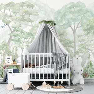 Watercolor Fantasy Forest Wallpaper Self Adhesive Peel and Stick Wallpaper, Nursery Wallpaper Removable, Animals in the Forest Wallpaper,