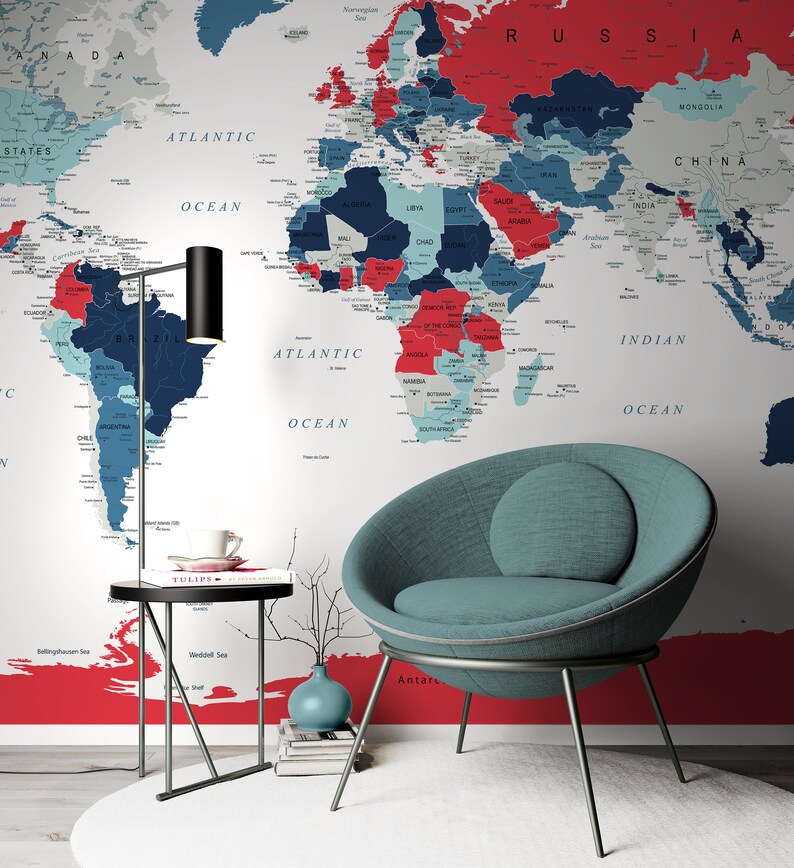 Customized Large World Map Wall Decal World Map Wallpaper Etsy