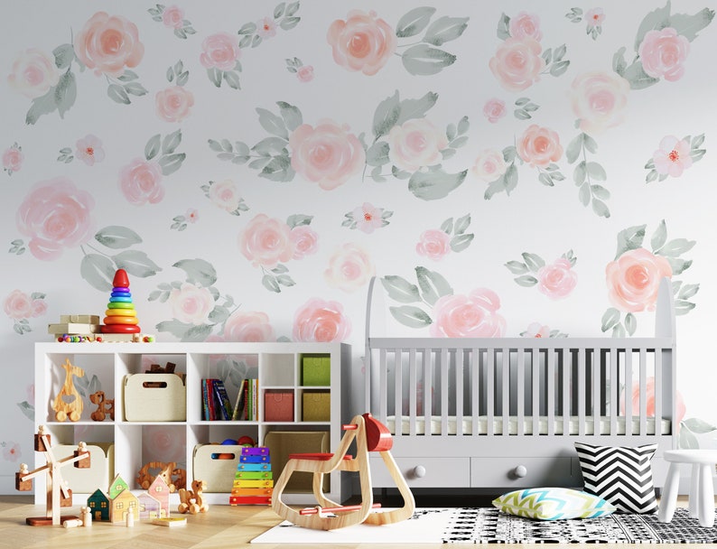 Watercolor Floral Wallpaper Home Decor Wallpaper Vintage Etsy