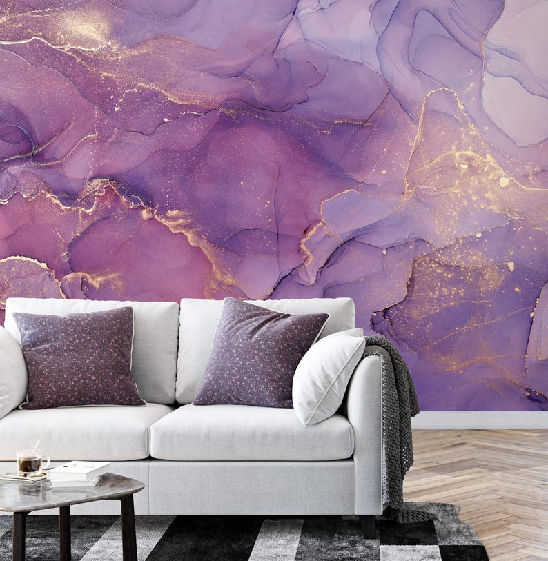 Purple Gold Marble Wallpaper | Luxury Amethyst Geode Mural (peel and ...