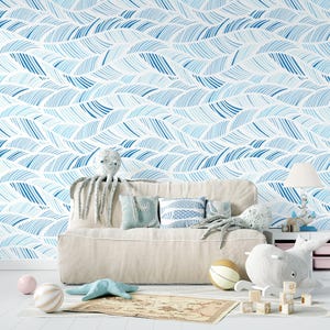 Papier peint abstrait vagues bleues, papier peint vagues de l&#39;océan, décoration murale auto-adhésive, papier peint pour chambre d&#39;enfant, papier peint salle de bain, décoration murale amovible