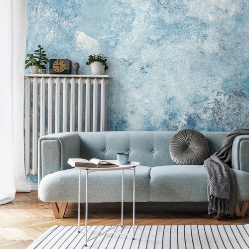 Abstract Blue Textured Wallpaper Mural | Ice Cloud Effect, Removable Art
