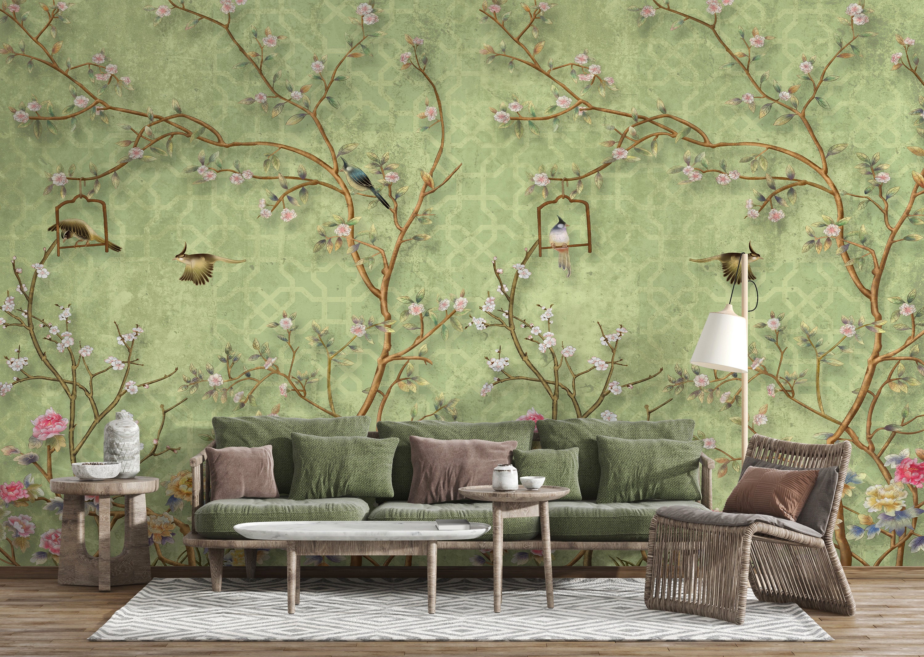 Birds Trees Floral Wallpaper Bedroom Nursery Peel and Stick Wallpaper