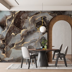 Modern Luxury Art Wallpaper, Gray Gold Bronze Marble Wallpaper, Fluid Art Painting Marble Wallpaper, Abstract Marble Wallpaper, Peel Stick image 7