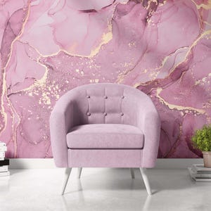 Carta da parati astratta in marmo rosa / Carta da parati staccabile e adesiva o murale tradizionale rimovibile / Decorazione da parete glamour per soggiorno, camera da letto e ufficio