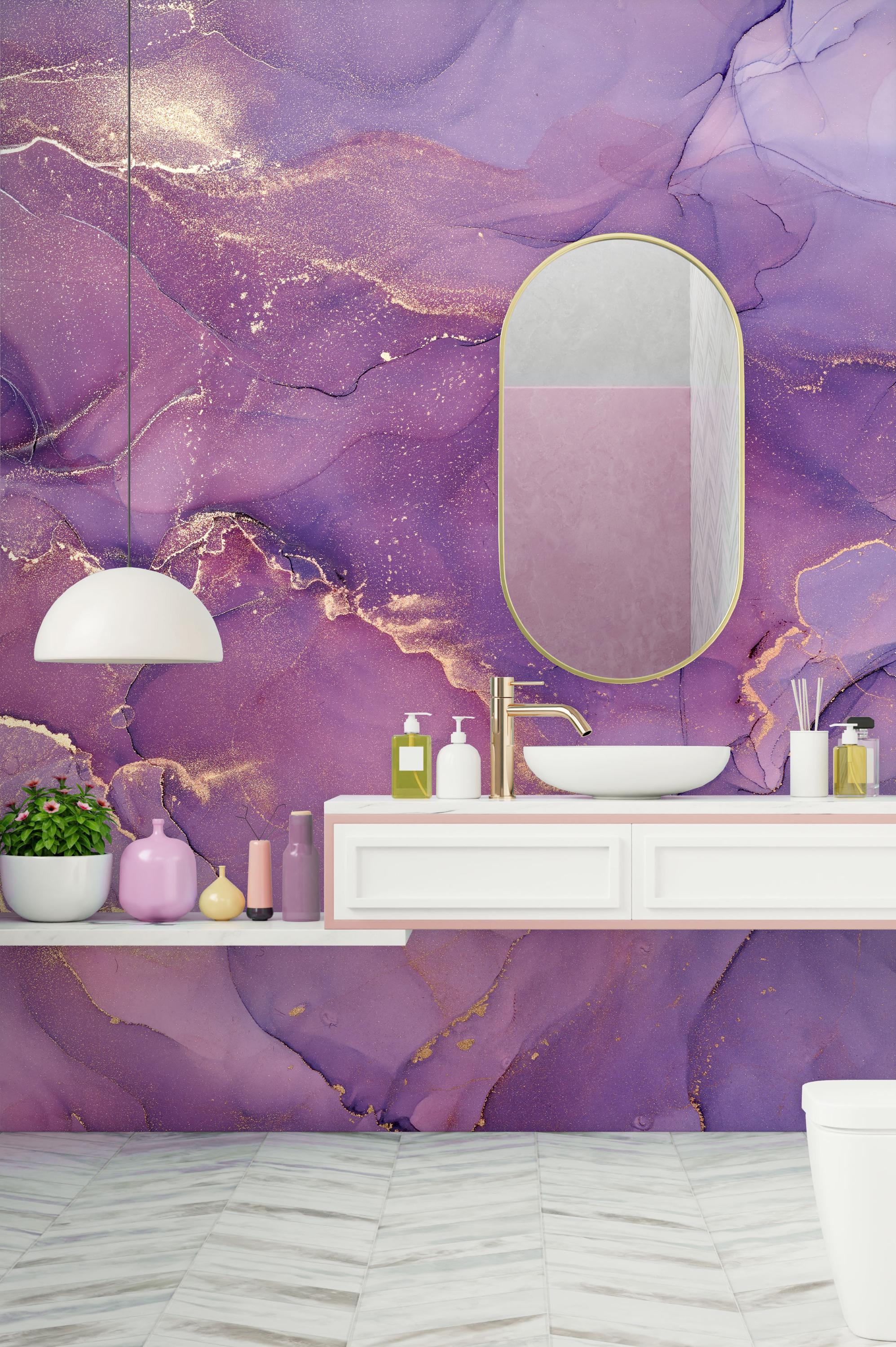 Purple Gold Marble Wallpaper | Luxury Amethyst Geode Mural (peel and ...