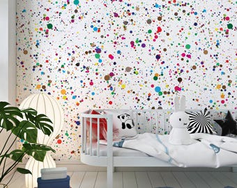Confetti Dot Wallpaper Mural | Colorful Paint Splatter, Kids Room