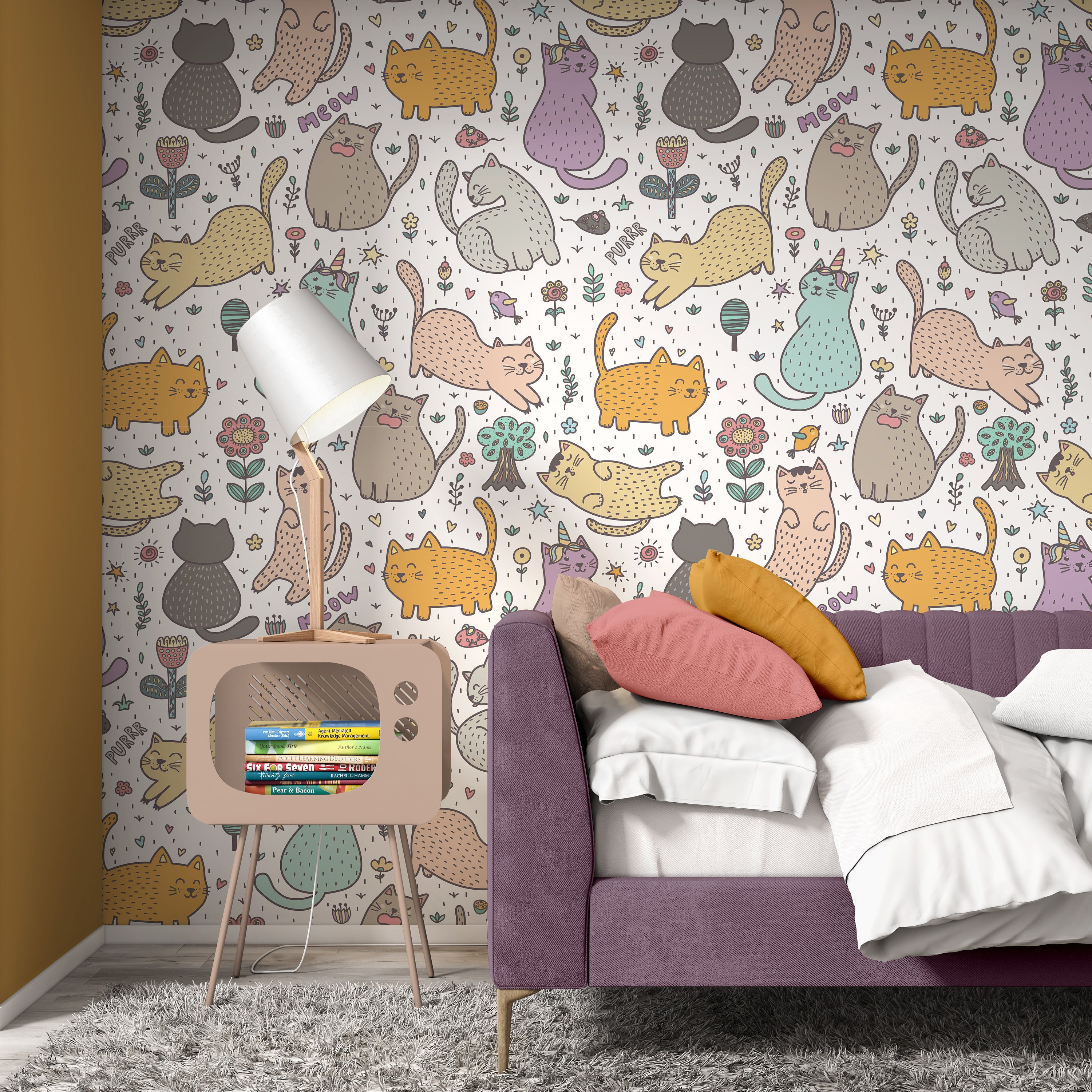 Kawaii Cat Fabric, Wallpaper and Home Decor