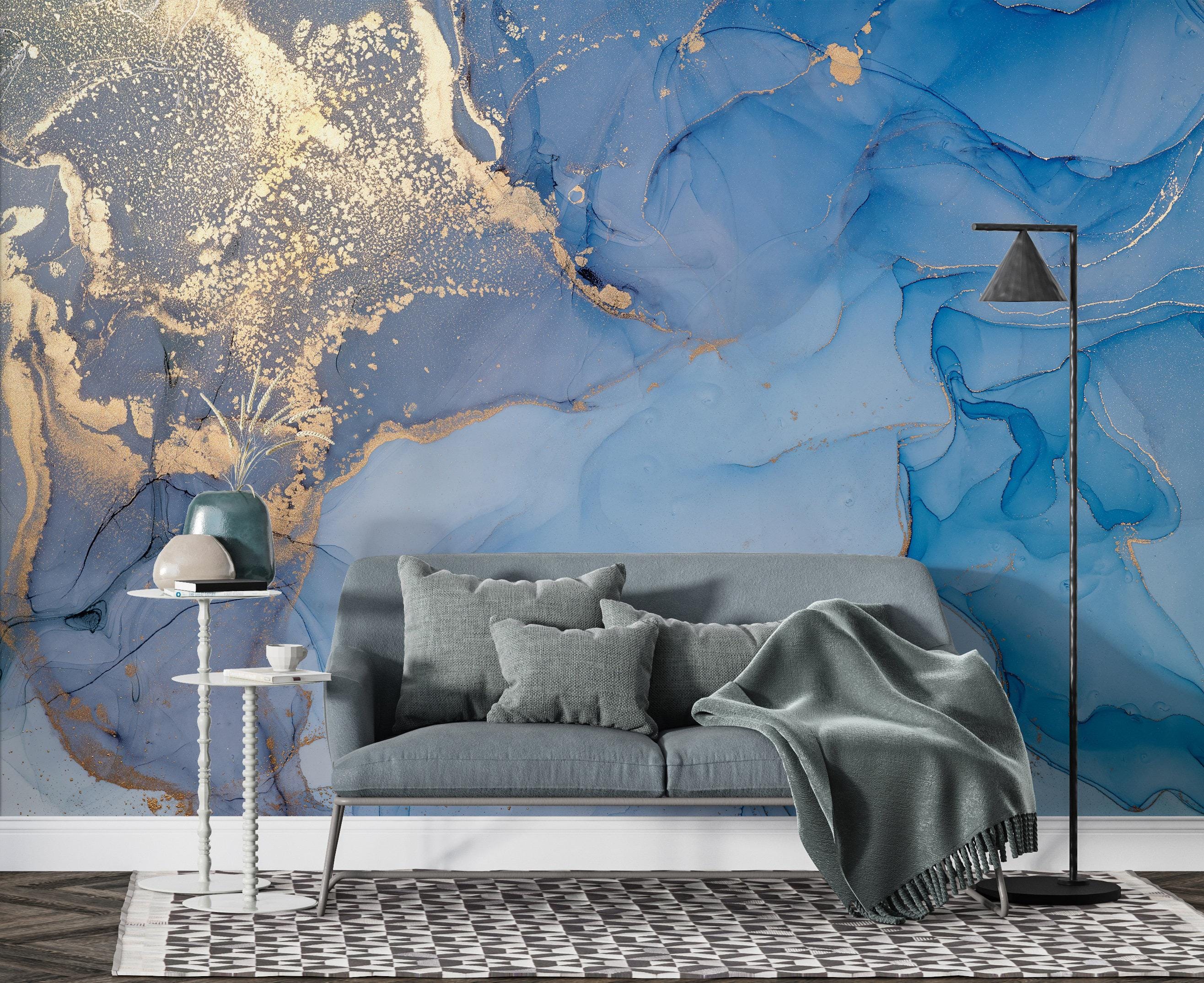 Blue Marble Wallpaper | Gold Veins, Modern Interiors (peel and Stick or ...