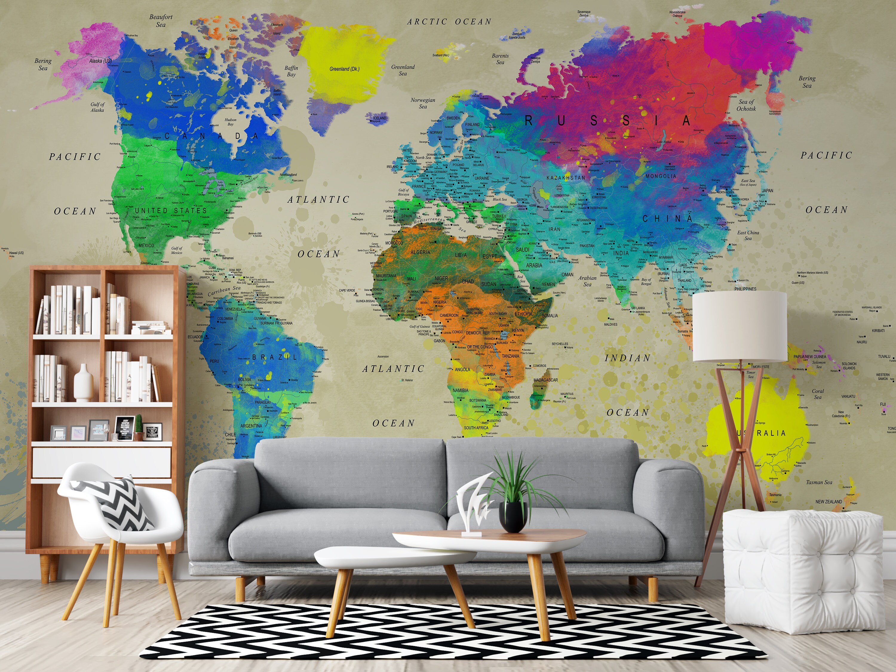 Customized Large World Map Wall Decal World Map Wallpaper Etsy UK