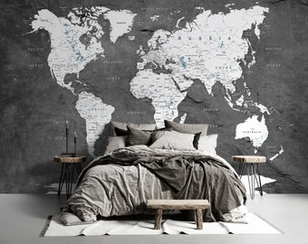 Customized  Large World Map Decal World  Map Wallpaper World Map Mural, Peel And Stick Wallpaper, Self Adhesive Wallpaper, Kids Wallpaper