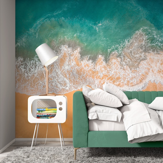 Papel pintado autoadhesivo de PVC con vista desde arriba, impresionante  vista aérea de algunas olas que se estrellan contra un papel pintado de  pared