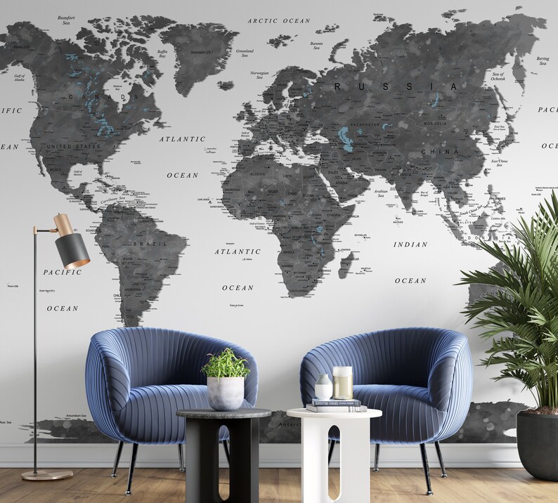 Customized Large World Map Wall Decal World Map Wallpaper Etsy