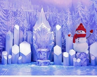 Full Winter Props Set: Castle, Throne, Snowman Sculpture, Ice Crystals • Large Castle Party Decoration • New Year Christmas Event Foam Decor