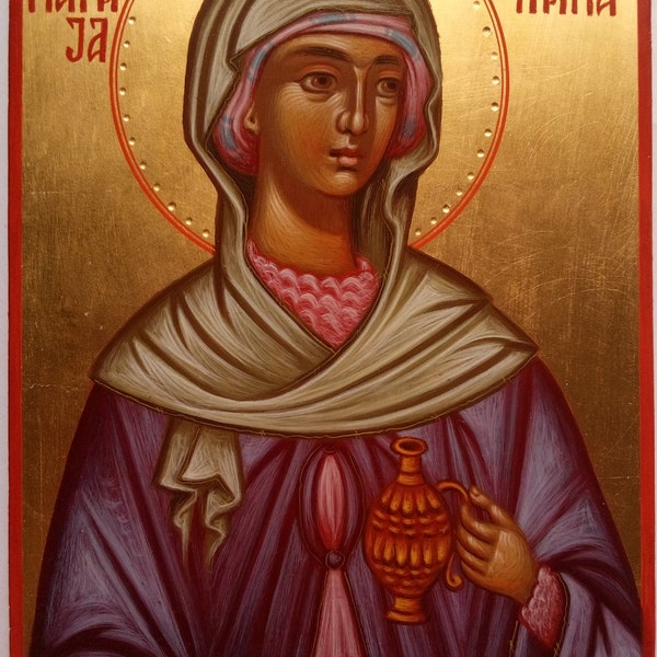 Saint Mary Magdalene,Orthodox icon,hand painted,24k gold