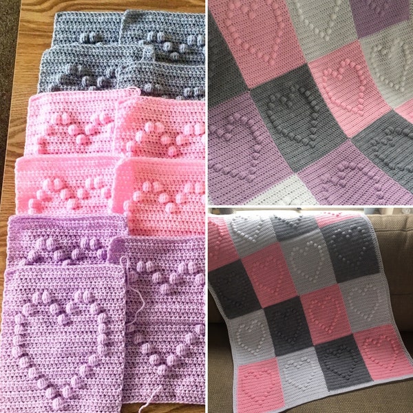 Crochet Heart Bobbles Pattern / Blanket Bobble Pattern Crochet