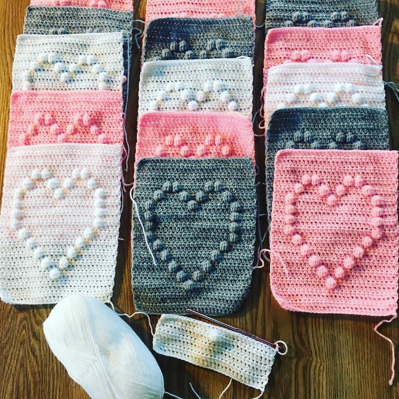 Crochet Heart Bobbles Pattern / Blanket Bobble Pattern Crochet Etsy