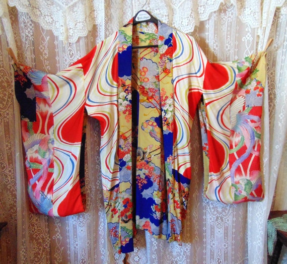 Colorful VTG 1920s Silk Reversible Kimono Ricksha… - image 2