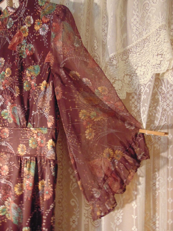 Vtg 70s Boho Hippie Gypsy Angel Sleeve Maxi Dress… - image 7