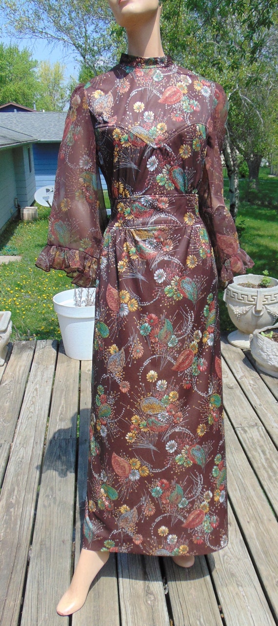Vtg 70s Boho Hippie Gypsy Angel Sleeve Maxi Dress… - image 2