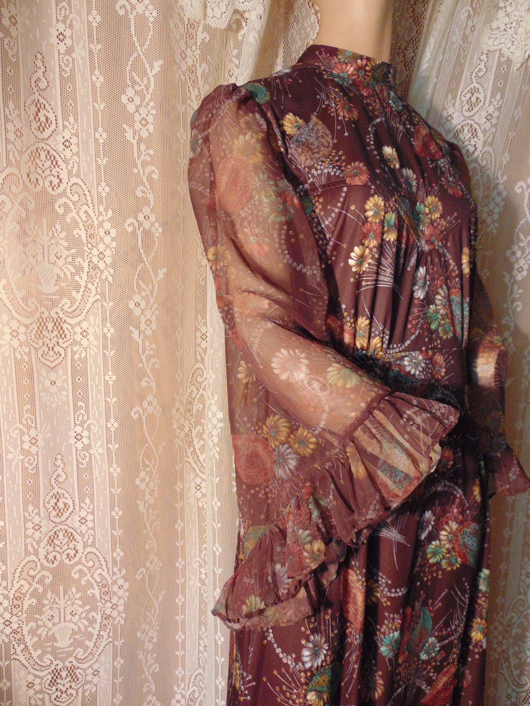 Vtg 70s Boho Hippie Gypsy Angel Sleeve Maxi Dress 32 Waist - Etsy