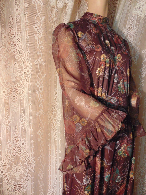 Vtg 70s Boho Hippie Gypsy Angel Sleeve Maxi Dress… - image 1