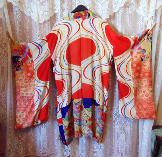 Colorful VTG 1920s Silk Reversible Kimono Ricksha… - image 4